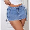 Women's Low Rise Button Stretch Y2k Bodycon Mini Denim Skirt with Pockets