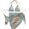 Women's 3 Pieces Bikini Set Leopard Print Halter String Swimsuit with Cover Up Skirt