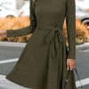 Women's Long Sleeve Fall Teacher Dresses 2025 Work Casual Knit Pockets Winter Sweater Dress Trendy