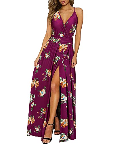 Women Summer 2025 Maxi Dress Vacation Floral Spaghetti Strap Spring Casual Boho Split Beach Long Flowy Sundress