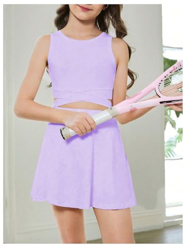 Girl's Workout Outfits Crisscross Crop Tank Top and Flare Skort Skirt Set