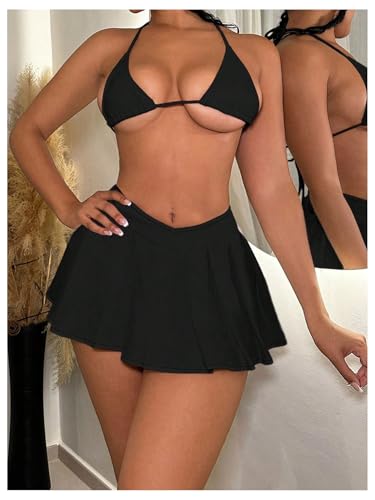 Women's V-Shaped Waist Low Waisted Skirts Pleated A Line Mini Skirt