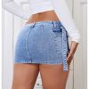 Women's Low Rise Button Stretch Y2k Bodycon Mini Denim Skirt with Pockets