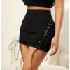 Women's High Waisted Lace Up Mini Skirt Stretch Knitted Bodycon Skirts