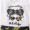 Girl's 2 Piece Outfits Letter Graphic Print Short Sleeve T-Shirt and Camo Print Cargo Skirt Set
