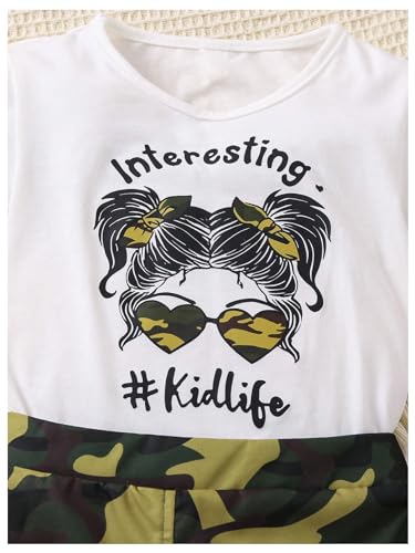 Girl's 2 Piece Outfits Letter Graphic Print Short Sleeve T-Shirt and Camo Print Cargo Skirt Set