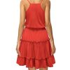 Women's 2025 Summer Dress Spaghetti Strap Casual Boho Beach Vacation Outfits Drawstring Ruffle Hem Sundress Trendy