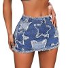 Women's Star Pattern Ripped Raw Hem Bodycon Pencil Skirts Slim Fit Y2K Cheeky Denim Hip Skirt
