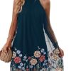 Women's Floral Embroidery Dress Halter Sleeveless A Line Flare Boho Dresses