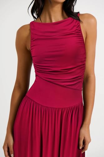 Women 2025 Summer Maxi Dresses Vacation Ruched Boat Neck Tank Flowy Elegant Party Long Formal Dress Pockets