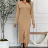 Womens Sweater Dress Fall Teacher Oufits 2025 Long Sleeve Business Casual Bodycon Split Ribbed Knit Midi Dresses