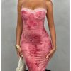 Women's Floral Print Sleeveless Bodycon Dress Lace Up Split Back Long Cami Dress