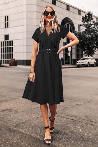 Womens Wear to Work Teacher Business Casual Dress Funeral Midi Dresses Button Down Office Clothes with Pockets