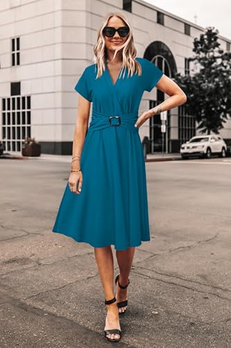 Womens Wear to Work Teacher Business Casual Dress Funeral Midi Dresses Button Down Office Clothes with Pockets