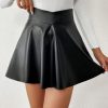 Women's Faux PU Leather Skirt High Waisted A Line Skater Mini Skirts
