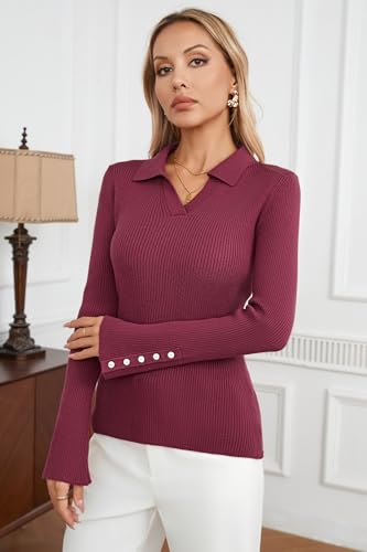 Womens Fall Fashion Sweater 2024 Business Tops Long Sleeve Clothes Casual Outfits Dressy Shirt Knit Pullover Blouse