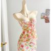 Women's Floral 2 Piece Skirt Outfits Strapless Bandeau Ruffle Top Maxi Skirts Set Vacation Outfits