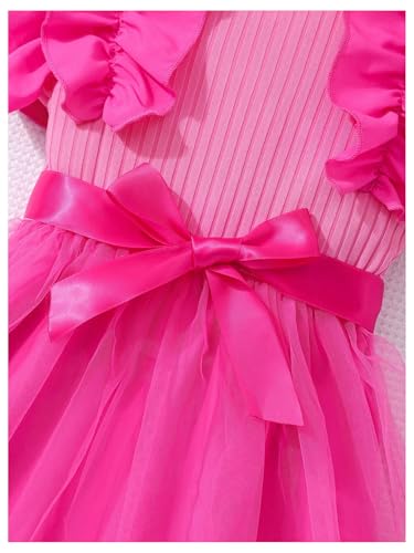 Toddler Girl's Bow Ruffle Cap Sleeve Mesh Dress Birthday Party Belted Swing Dresses