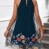 Women's Floral Embroidery Dress Halter Sleeveless A Line Flare Boho Dresses
