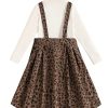 Girl's Leopard Print Corduroy Pinafore Dress Sleeveless Short Overall Dresses