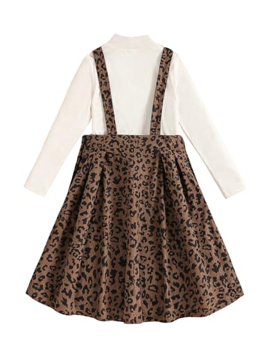 Girl's Leopard Print Corduroy Pinafore Dress Sleeveless Short Overall Dresses