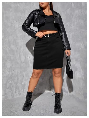 Women's Plus Size Stretchy Bodycon Denim Cargo Skirt High Waisted Short Jean Skirts