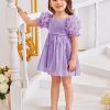 Girl's Cute Appliques Short Puff Sleeve Square Neck Dress Ruffle Trim Knee Length Dress
