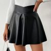 Women's Faux PU Leather Skirt High Waisted A Line Skater Mini Skirts