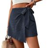 Women's Summer Mini Wrap Shorts Knot High Waist Belted Skorts Zipper Casual Loose Skirt