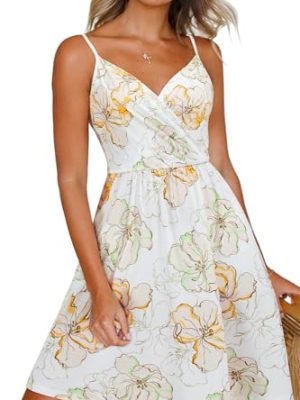 Women's Summer Dress 2025 Spaghetti Strap Sleeveless V Neck Casual Swing Sundress with Pockets