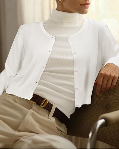 Newshows Cropped Cardigan Sweaters for Women 2025 Crew Neck Button Down Open Front Knit Bolero Shrugs