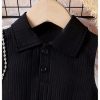 Toddler Girl's 2 Piece Outfits Button Collar Tank Top Pleated Pu Leather Aline Skirt Set