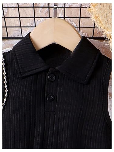 Toddler Girl's 2 Piece Outfits Button Collar Tank Top Pleated Pu Leather Aline Skirt Set