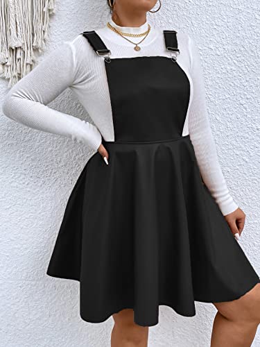 Women's Plus Size PU Leather Overalls Sleeveless Flare Hem Solid Pinafore Dress