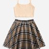 Girl's 2 Piece Outfits Cartoon Print Cami Top and Plaid Skater Skirt Set