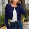 Cropped Cardigan Sweaters for Women 2025 Crew Neck Button Down Open Front Knit Bolero Shrugs