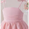 Toddler Girl's Bow Tie Shoulder Layered Ruffle Cami Dress Ruched Swing Short Dresses