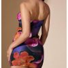 Women's 2 Piece Outfits Floral Print Drawstring Asymmetrical Tube Top and Bodycon Mini Skirt Set