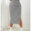 Women's Plus Size Checkered Split Thigh Midi Skirt Ruched High Waisted Bodycon Skirts