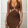 Women's Cut Out Halter Bodycon Dress Backless Side Slit Prom Long Dresses