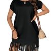 Women's Plus Size Round Neck Short Sleeve Fringe Hem Dress Casual Dresses