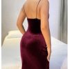 Women's Cowl Neck Bodycon Cami Dress Spaghetti Strap Party Cocktail Midi Velvet Dress