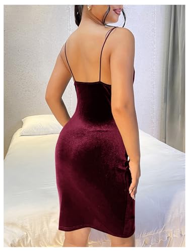 Women's Cowl Neck Bodycon Cami Dress Spaghetti Strap Party Cocktail Midi Velvet Dress