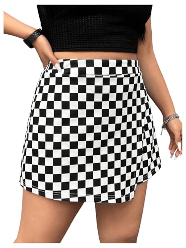 Women's Plus Size Plaid Checkered Skorts Elastic Waist Wrap Asymmetrical Skirt Shorts
