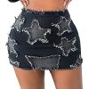 Women's Plus Size Y2k Star Patch High Waist Denim Skirt Distressed Bodycon Mini Skirts