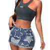 Women's Star Pattern Ripped Raw Hem Bodycon Pencil Skirts Slim Fit Y2K Cheeky Denim Hip Skirt