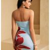 Women's Floral Print Mini Tube Dress Summer Strapless Sleeveless Bodycon Dresses