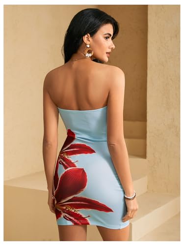 Women's Floral Print Mini Tube Dress Summer Strapless Sleeveless Bodycon Dresses