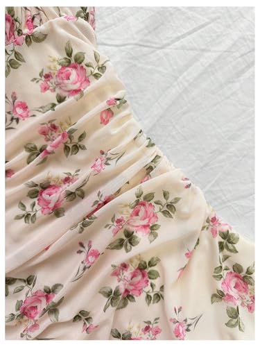 Women's Plus Size Boho Floral Cami Dress Ruched Spaghetti Strap A Line Short Dresses