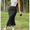 Women's Polka Dots Fishtail Midi Skirt Elastic Waist Ruffle Hem Mesh Bodycon Skirt
